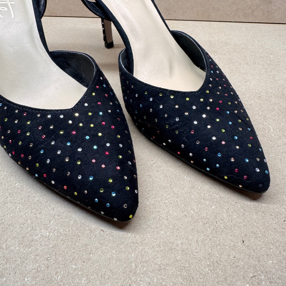 Nanette Lepore Slingback Pumps Womens 9 Black Rhinestone Sparkly Glam Party Heel - Picture 2 of 7